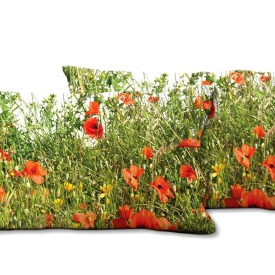 Set di cuscini decorativi con foto (2 pezzi), motivo: prato di papaveri - dimensioni: 80 x 40 cm - fodera per cuscino premium, cuscino decorativo, cuscino decorativo, cuscino fotografico, fodera per cuscino