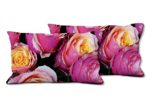 Deko-Foto-Kissen Set (2 Stk.), Motiv: Rosentraum - Größe: 80 x 40 cm - Premium Kissenhülle, Zierkissen, Dekokissen, Fotokissen, Kissenbezug