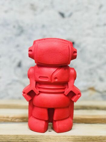 Figurine déco - robot en béton rouge 2