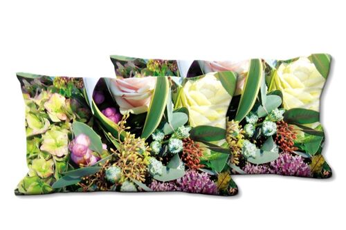 Deko-Foto-Kissen Set (2 Stk.), Motiv: Herbststrauß in rosa und grün - Größe: 80 x 40 cm - Premium Kissenhülle, Zierkissen, Dekokissen, Fotokissen, Kissenbezug