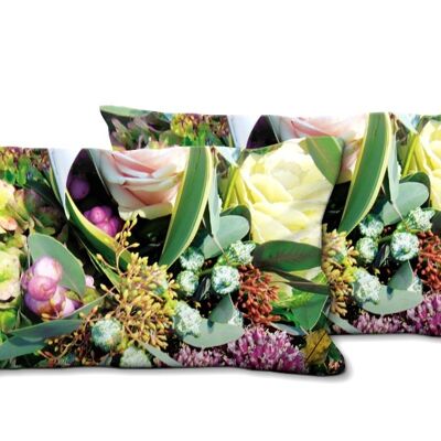 Set di cuscini decorativi con foto (2 pezzi), motivo: bouquet autunnale in rosa e verde - dimensioni: 80 x 40 cm - fodera per cuscino premium, cuscino decorativo, cuscino decorativo, cuscino fotografico, fodera per cuscino