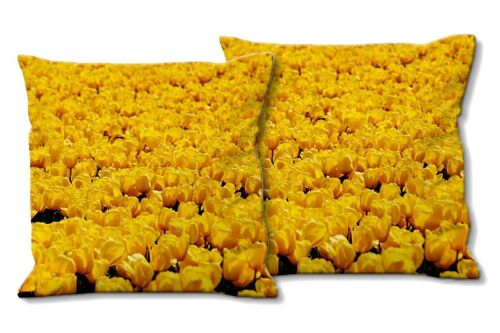 Deko-Foto-Kissen Set (2 Stk.), Motiv: Tulpenmeer 5 - Größe: 40 x 40 cm - Premium Kissenhülle, Zierkissen, Dekokissen, Fotokissen, Kissenbezug