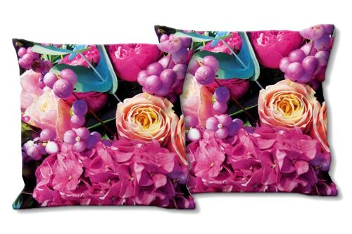 Deko-Foto-Kissen Set (2 Stk.), Motiv: Traumhafte Blumenwelt 1 - Größe: 40 x 40 cm - Premium Kissenhülle, Zierkissen, Dekokissen, Fotokissen, Kissenbezug