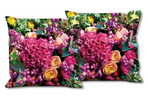 Deko-Foto-Kissen Set (2 Stk.), Motiv: Traumhafte Blumenwelt 2 - Größe: 40 x 40 cm - Premium Kissenhülle, Zierkissen, Dekokissen, Fotokissen, Kissenbezug