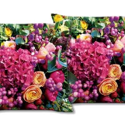 Deko-Foto-Kissen Set (2 Stk.), Motiv: Traumhafte Blumenwelt 2 - Größe: 40 x 40 cm - Premium Kissenhülle, Zierkissen, Dekokissen, Fotokissen, Kissenbezug