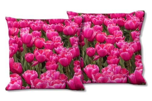 Deko-Foto-Kissen Set (2 Stk.), Motiv: Tulpenmeer 8 - Größe: 40 x 40 cm - Premium Kissenhülle, Zierkissen, Dekokissen, Fotokissen, Kissenbezug