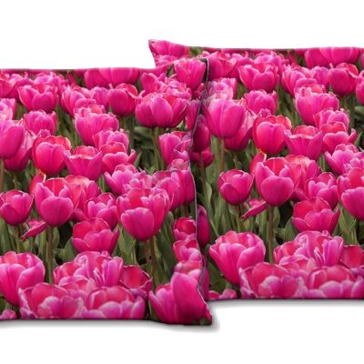 Deko-Foto-Kissen Set (2 Stk.), Motiv: Tulpenmeer 8 - Größe: 40 x 40 cm - Premium Kissenhülle, Zierkissen, Dekokissen, Fotokissen, Kissenbezug