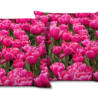 Deko-Foto-Kissen Set (2 Stk.), Motiv: Tulpenmeer 8 - Größe: 40 x 40 cm - Premium Kissenhülle, Zierkissen, Dekokissen, Fotokissen, Kissenbezug