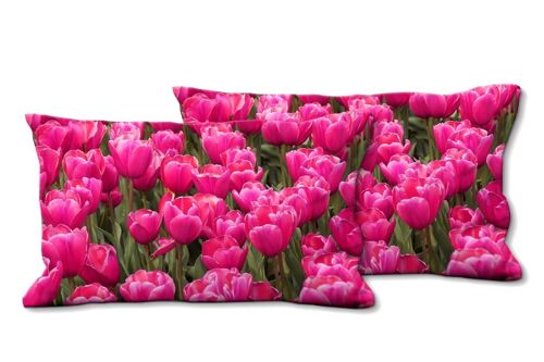 Deko-Foto-Kissen Set (2 Stk.), Motiv: Tulpenmeer 8 - Größe: 80 x 40 cm - Premium Kissenhülle, Zierkissen, Dekokissen, Fotokissen, Kissenbezug