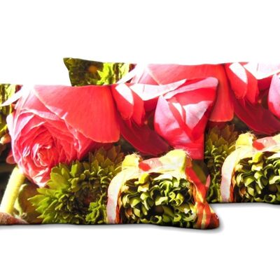 Decorative photo cushion set (2 pieces), motif: peonies - size: 80 x 40 cm - premium cushion cover, decorative cushion, decorative cushion, photo cushion, cushion cover