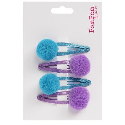 Pom Pom Hair Slides Blue and Lilac