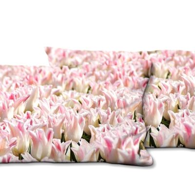 Deko-Foto-Kissen Set (2 Stk.), Motiv: Tulpenmeer 10 - Größe: 80 x 40 cm - Premium Kissenhülle, Zierkissen, Dekokissen, Fotokissen, Kissenbezug