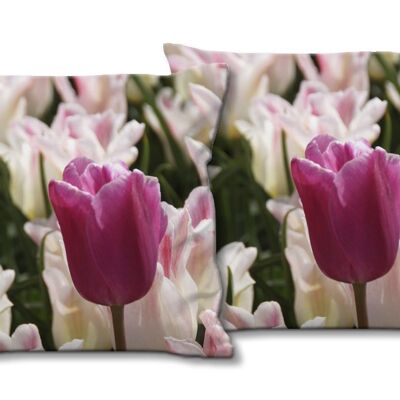 Deko-Foto-Kissen Set (2 Stk.), Motiv: Tulpenmeer 12 - Größe: 40 x 40 cm - Premium Kissenhülle, Zierkissen, Dekokissen, Fotokissen, Kissenbezug