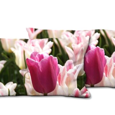 Deko-Foto-Kissen Set (2 Stk.), Motiv: Tulpenmeer 12 - Größe: 80 x 40 cm - Premium Kissenhülle, Zierkissen, Dekokissen, Fotokissen, Kissenbezug