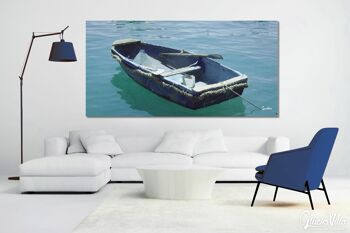 Papier peint : bateau bleu dans la mer bleue 1 - format paysage 2:1 - nombreuses tailles et matériaux - motif d'art photo exclusif comme image sur toile ou image en verre acrylique pour la décoration murale 4