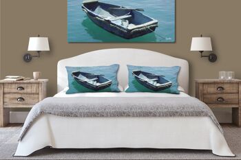 Ensemble de coussins photo décoratifs (2 pièces), motif : bateau bleu dans la mer bleue 1 - taille : 80 x 40 cm - housse de coussin premium, coussin décoratif, coussin décoratif, coussin photo, housse de coussin 2