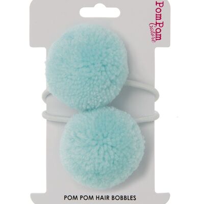 Pom Pom Hair Bobbles - Light Blue