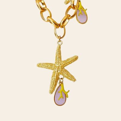 Caleb Necklace, Starfish Pendants, Lilac Drop Charms and Green Coral Pendants