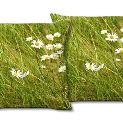 Decorative photo cushion set (2 pieces), motif: daisies meadow - size: 40 x 40 cm - premium cushion cover, decorative cushion, decorative cushion, photo cushion, cushion cover