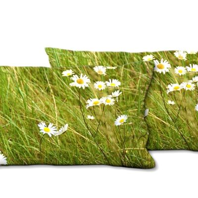 Decorative photo cushion set (2 pieces), motif: daisies meadow - size: 80 x 40 cm - premium cushion cover, decorative cushion, decorative cushion, photo cushion, cushion cover