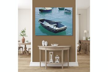 Papier peint : bateau bleu dans la mer bleue 2 - format paysage 4:3 - nombreuses tailles et matériaux - motif d'art photo exclusif comme image sur toile ou image sur verre acrylique pour la décoration murale 2