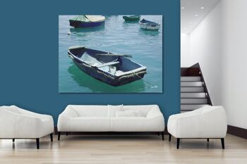 Papier peint : bateau bleu dans la mer bleue 2 - format paysage 4:3 - nombreuses tailles et matériaux - motif d'art photo exclusif comme image sur toile ou image sur verre acrylique pour la décoration murale 3