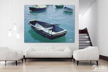 Papier peint : bateau bleu dans la mer bleue 2 - format paysage 4:3 - nombreuses tailles et matériaux - motif d'art photo exclusif comme image sur toile ou image sur verre acrylique pour la décoration murale 5