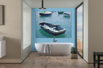 Papier peint : bateau bleu dans la mer bleue 2 - format paysage 4:3 - nombreuses tailles et matériaux - motif d'art photo exclusif comme image sur toile ou image sur verre acrylique pour la décoration murale 9