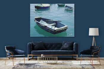 Papier peint : bateau bleu dans la mer bleue 2 - format paysage 4:3 - nombreuses tailles et matériaux - motif d'art photo exclusif comme image sur toile ou image sur verre acrylique pour la décoration murale 10