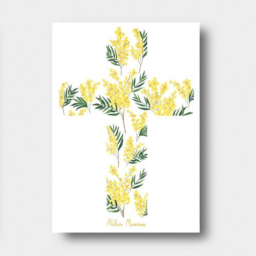 Carte croix mimosa