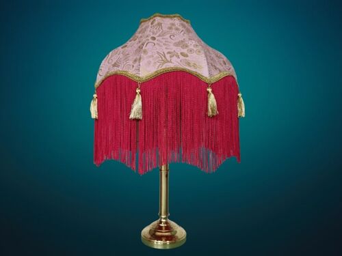 Hand Sewn Fabric Fringed Lampshade (Pink and Gold)