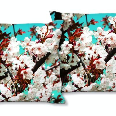 Set di cuscini decorativi con foto (2 pezzi), motivo: fiore di ciliegio in stile giapponese 2 - dimensioni: 40 x 40 cm - fodera per cuscino premium, cuscino decorativo, cuscino decorativo, cuscino fotografico, fodera per cuscino