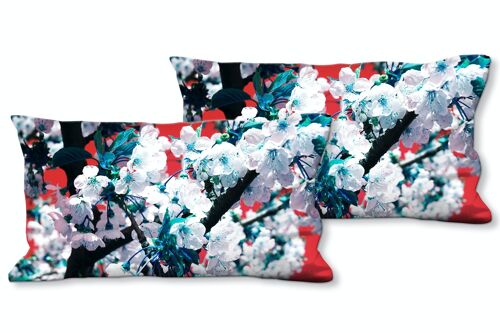 Deko-Foto-Kissen Set (2 Stk.), Motiv: Japan-Style Kirschblüte 1 - Größe: 80 x 40 cm - Premium Kissenhülle, Zierkissen, Dekokissen, Fotokissen, Kissenbezug