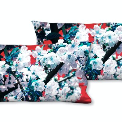 Deko-Foto-Kissen Set (2 Stk.), Motiv: Japan-Style Kirschblüte 1 - Größe: 80 x 40 cm - Premium Kissenhülle, Zierkissen, Dekokissen, Fotokissen, Kissenbezug