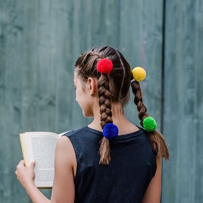 Four Pom Pom Hair Bobbles -  Primary Colours