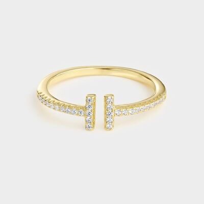 Anillo plata y oro 18K con circonitas blancas