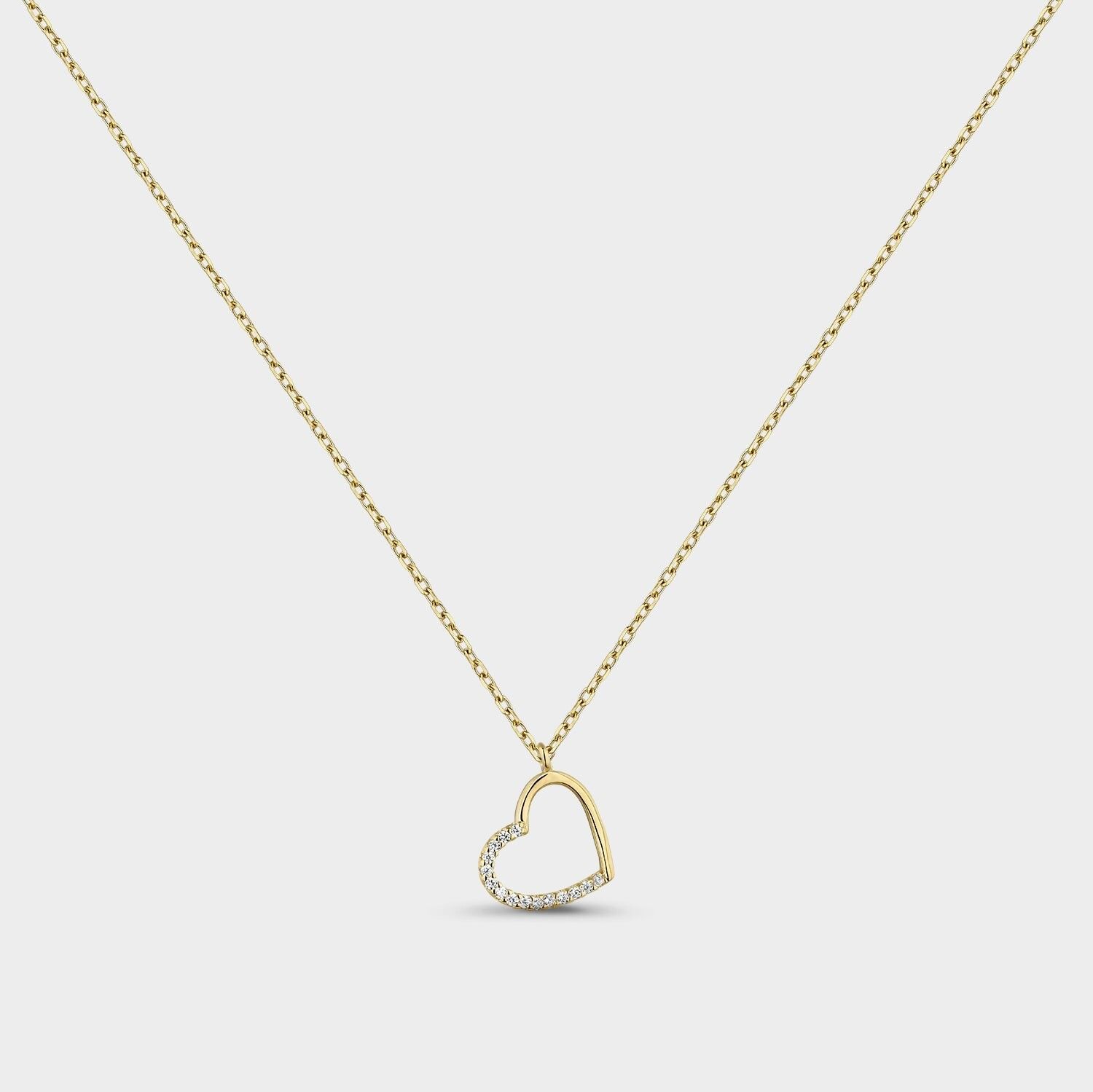 Collana cuore in oro con zirconi bianchi