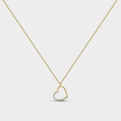 Gold heart necklace with white zircons