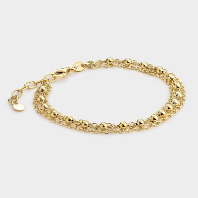 Pulsera triple bañada en oro cuentas rosario