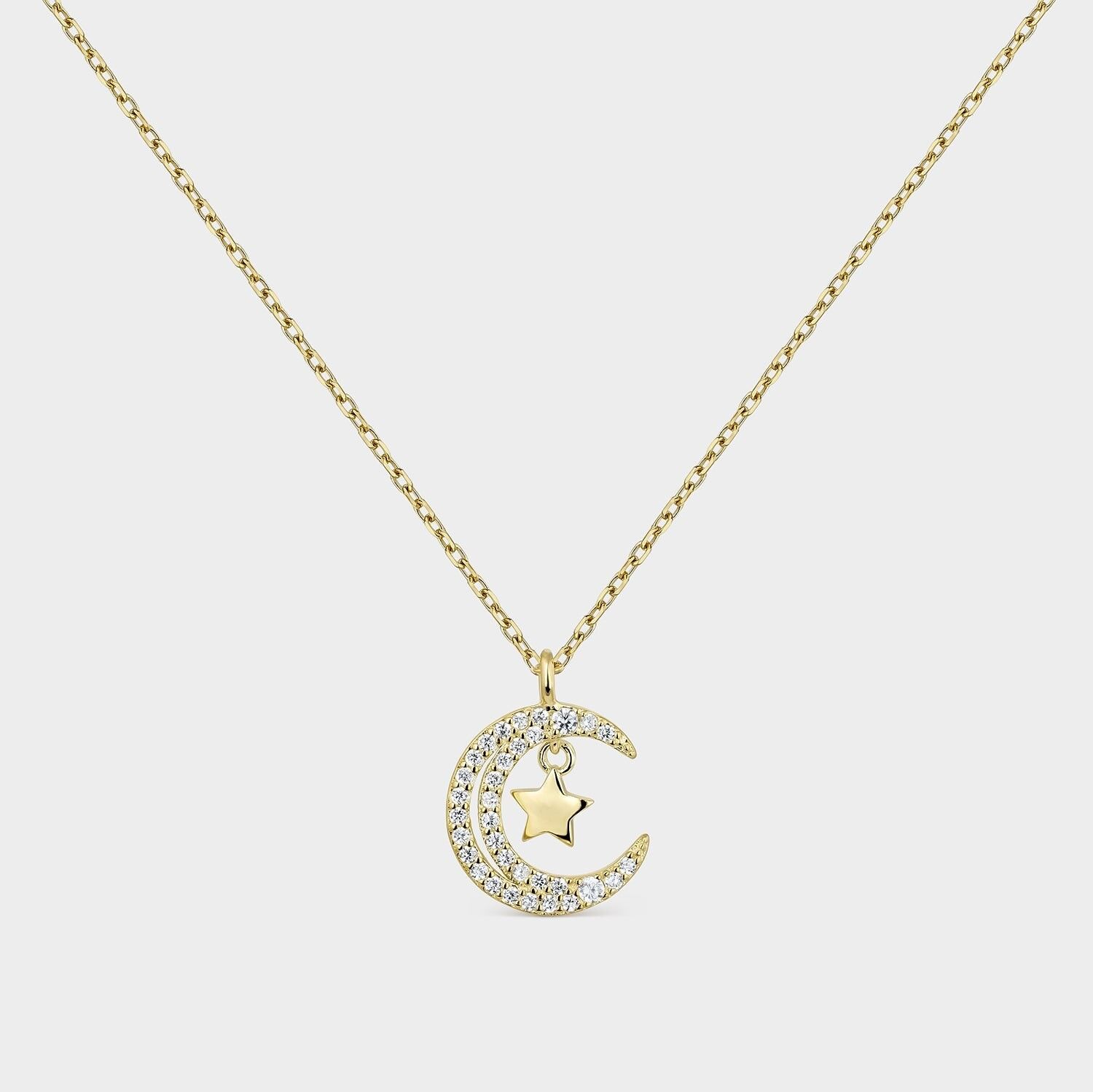 Collana placcata oro con luna e stella
