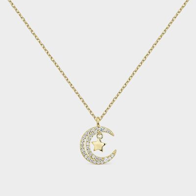 Gold plated necklace with moon and star
