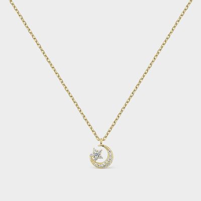Gold moon and star zircons necklace