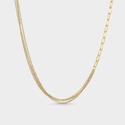 Yellow gold plated triple chain necklace