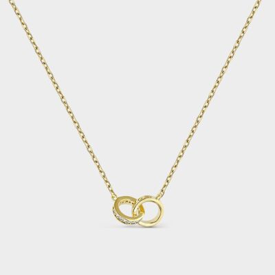 Silver and gold necklace with intertwined alliances