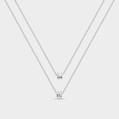 Silver necklace with double zirconia