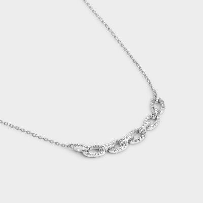 Silver necklace with white zircons in large links