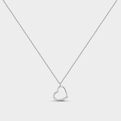 Silver necklace with white zircons heart