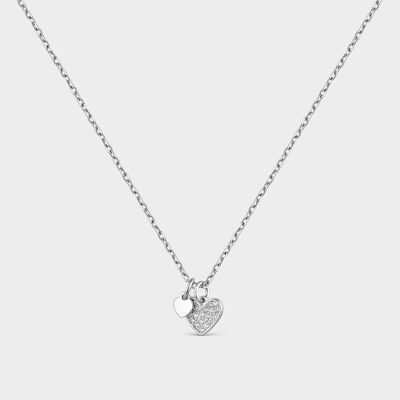 Silver necklace with white zircons heart