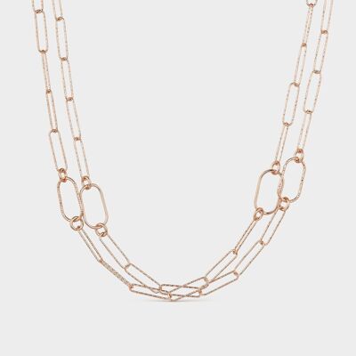 Rectangular link necklace in rose gold plated silver