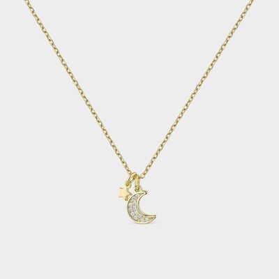 Gold plated star and moon necklace